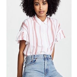 Madewell Central Stripe Ruffle Sleeve Top Small